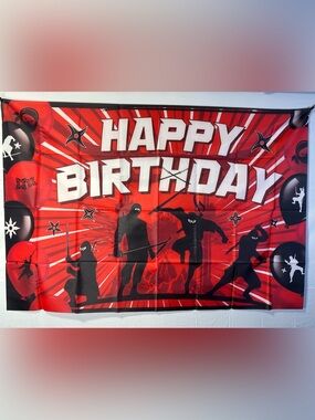 Ninja Theme Happy Birthday Backdrop Banner 5x3Ft.